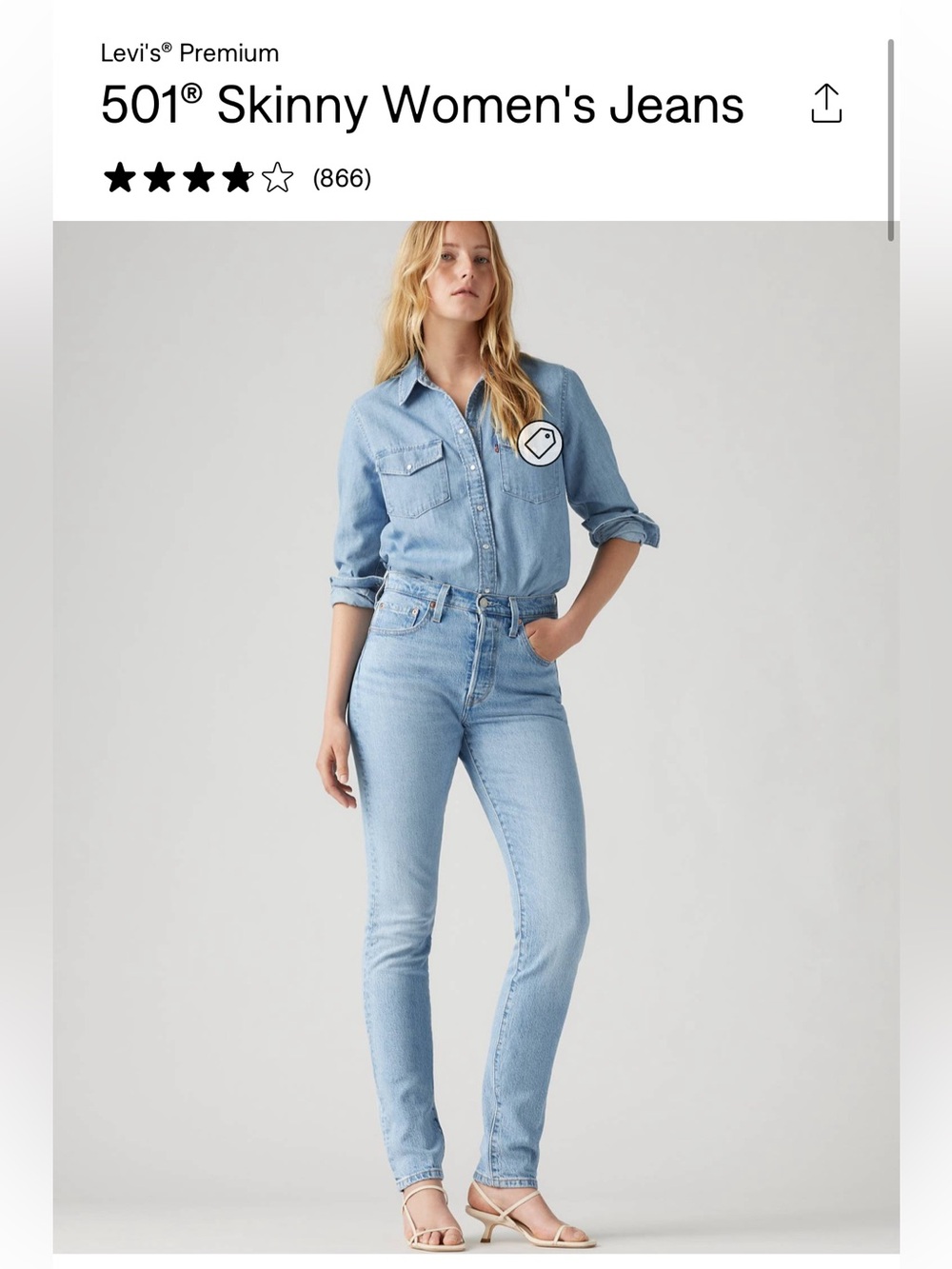 Levi's 501® Premium Skinny Jeans in Light Blue Wash tango light size 31